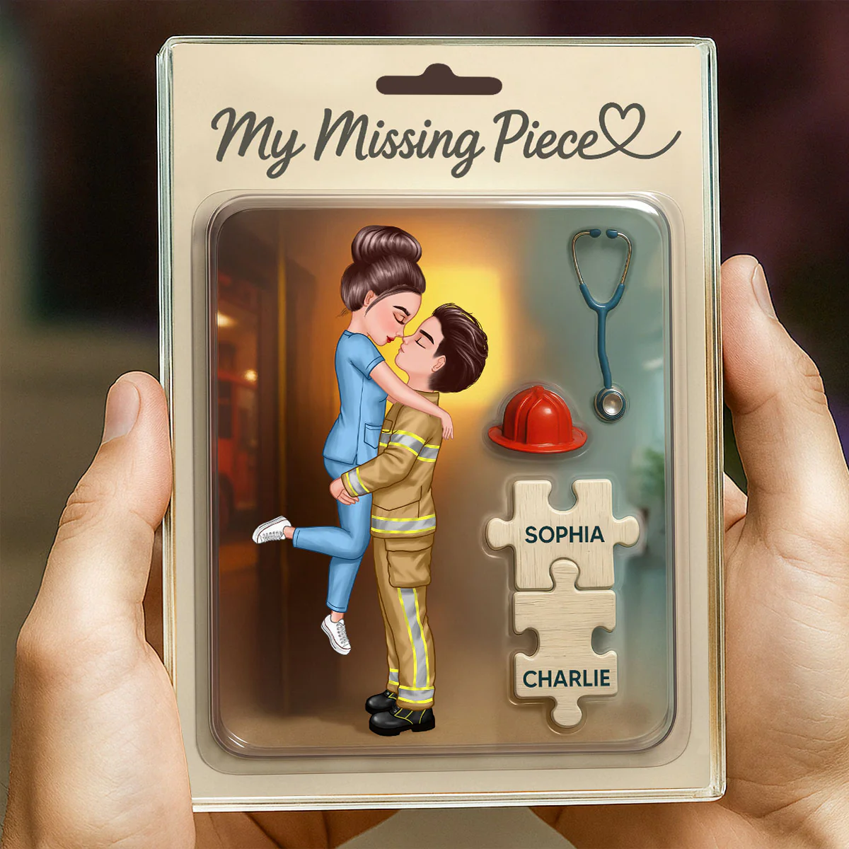My Missing Piece Firefighter Nurse Doll Couple Personalized Acrylic Block Plaque, Gift for Him, Gift for Her - Image 5