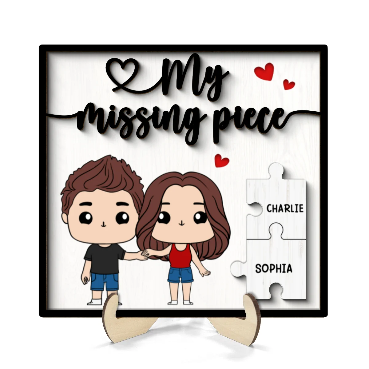 My Missing Piece Funny Chibi Couple Valentine‘s Day Gift For Her Gift For Him Personalized 2-Layer Wooden Plaque - Image 10