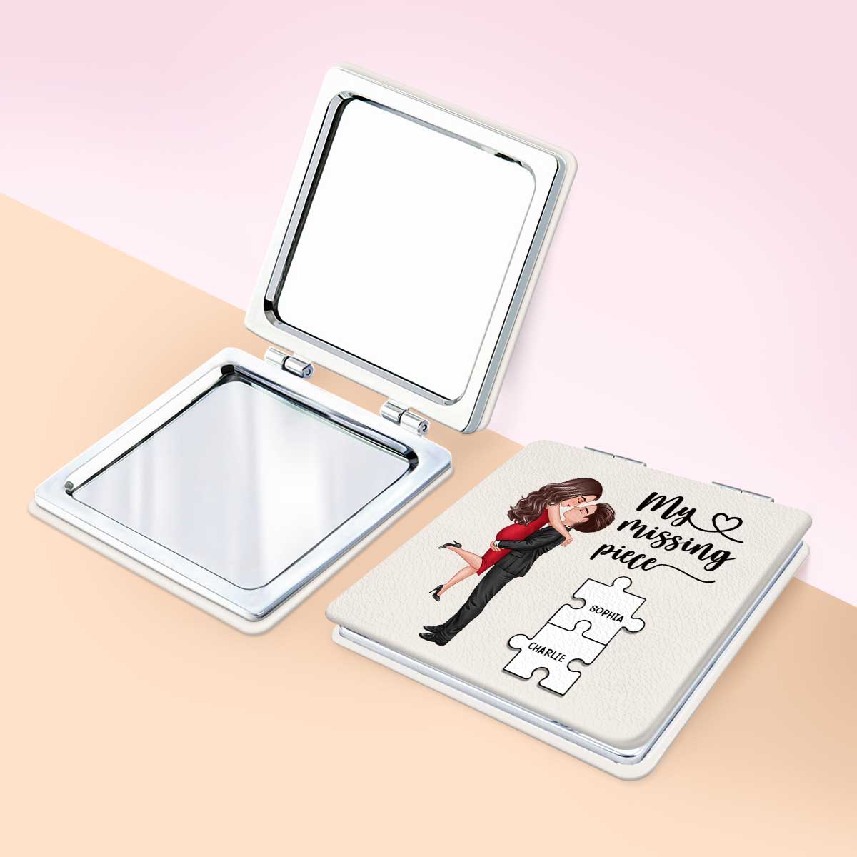 My Missing Piece Gift For Her Personalized Square Compact Mirror - Image 4