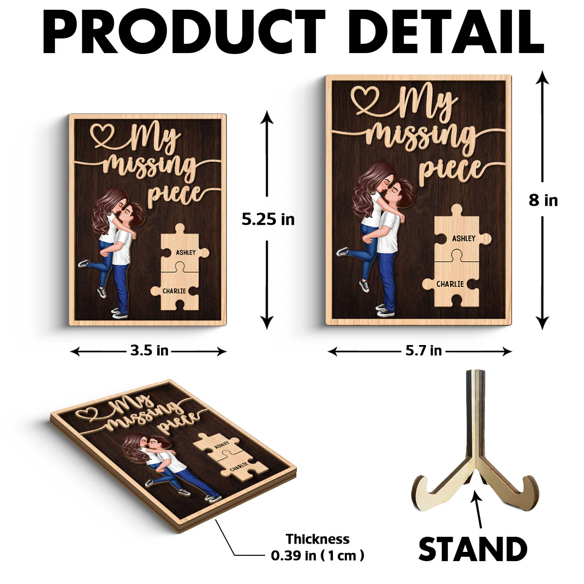 My Missing Piece Hugging Kissing Couple Dark Theme Valentine‘s Day Gift For Her Gift For Him Personalized 2-Layer Wooden Plaque - Image 6