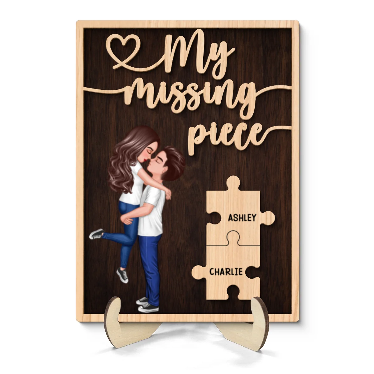 My Missing Piece Hugging Kissing Couple Dark Theme Valentine‘s Day Gift For Her Gift For Him Personalized 2-Layer Wooden Plaque - Image 8