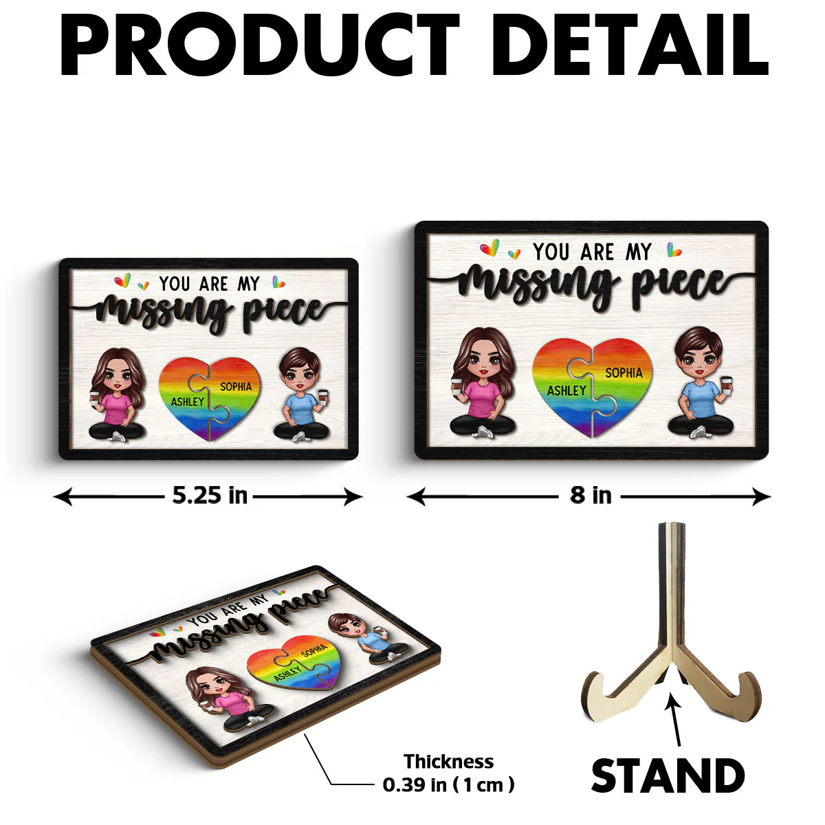 My Missing Piece LGBTQ+ Couple Sitting Valentine‘s Day Gift For Her Gift For Him Personalized 2-Layer Wooden Plaque - Image 6