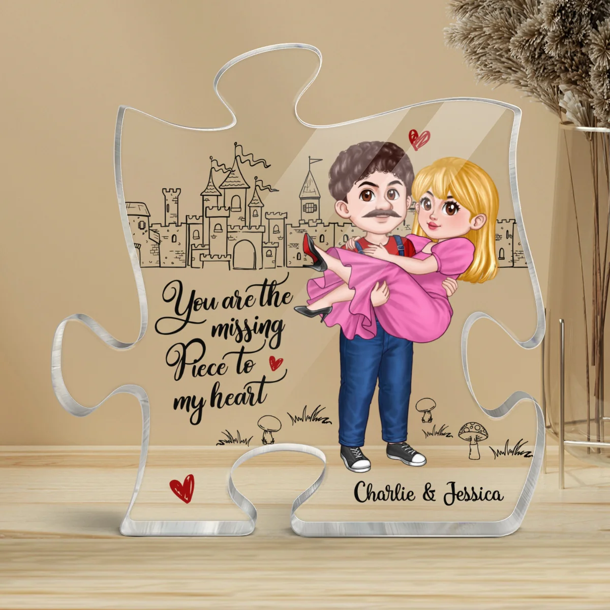 My Missing Piece Man Carrying Woman Cartoon Couple Personalized Puzzle Plaque - Image 4