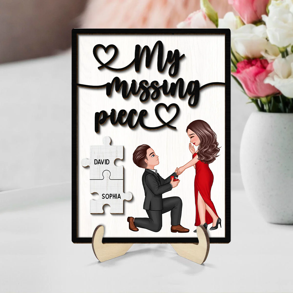 My Missing Piece Proposing Couple Valentine‘s Day Gift For Her Gift For Him Personalized 2-Layer Wooden Plaque - Image 2