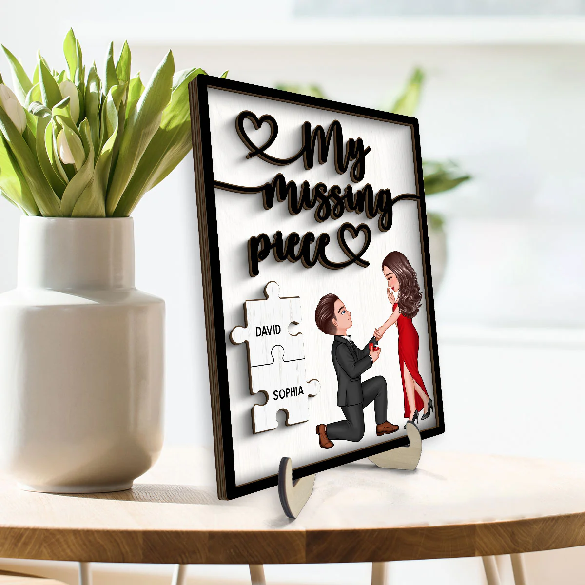 My Missing Piece Proposing Couple Valentine‘s Day Gift For Her Gift For Him Personalized 2-Layer Wooden Plaque - Image 3