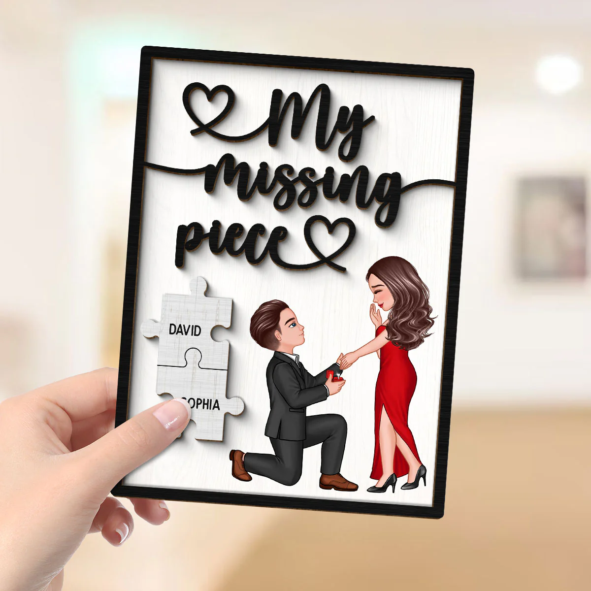 My Missing Piece Proposing Couple Valentine‘s Day Gift For Her Gift For Him Personalized 2-Layer Wooden Plaque - Image 4
