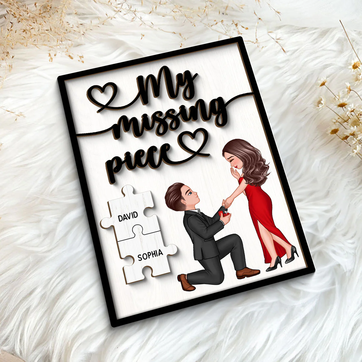 My Missing Piece Proposing Couple Valentine‘s Day Gift For Her Gift For Him Personalized 2-Layer Wooden Plaque - Image 5