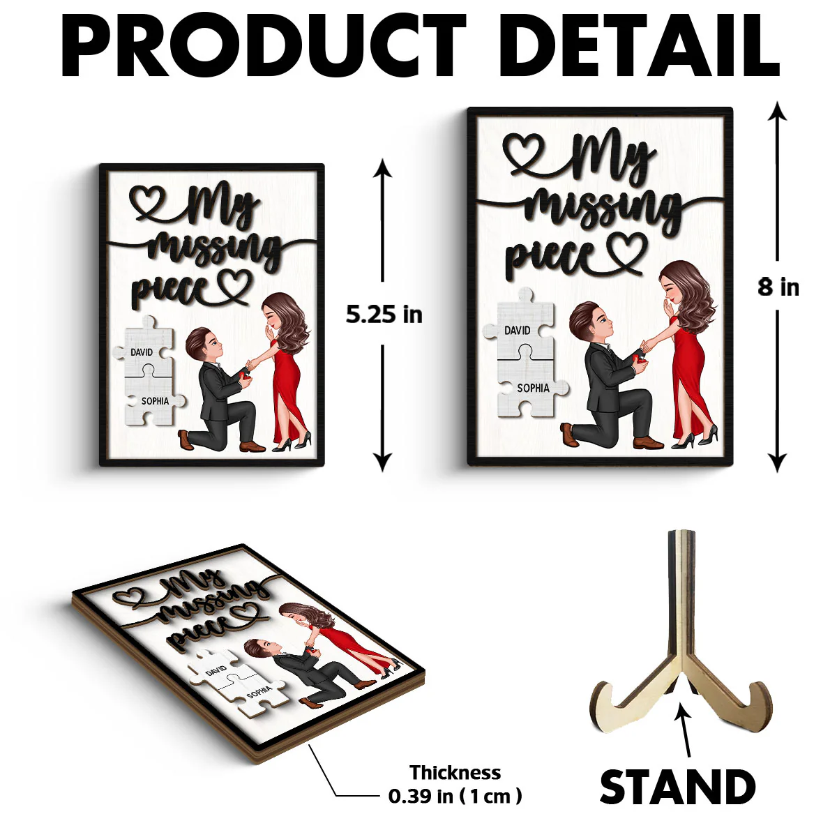 My Missing Piece Proposing Couple Valentine‘s Day Gift For Her Gift For Him Personalized 2-Layer Wooden Plaque - Image 6