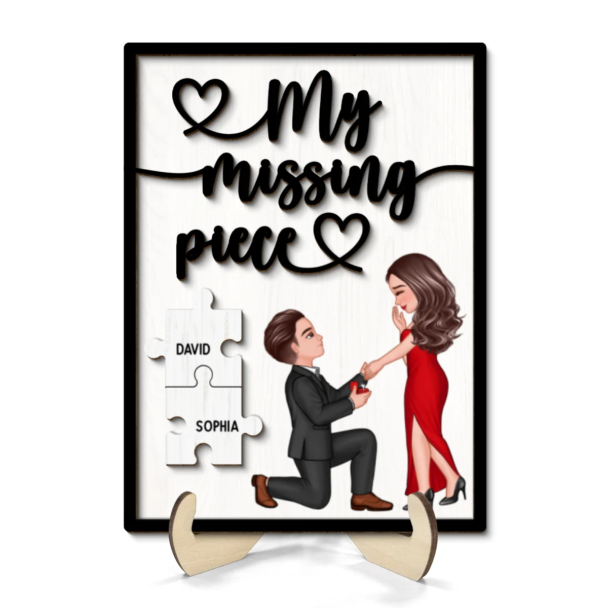 My Missing Piece Proposing Couple Valentine‘s Day Gift For Her Gift For Him Personalized 2-Layer Wooden Plaque - Image 8