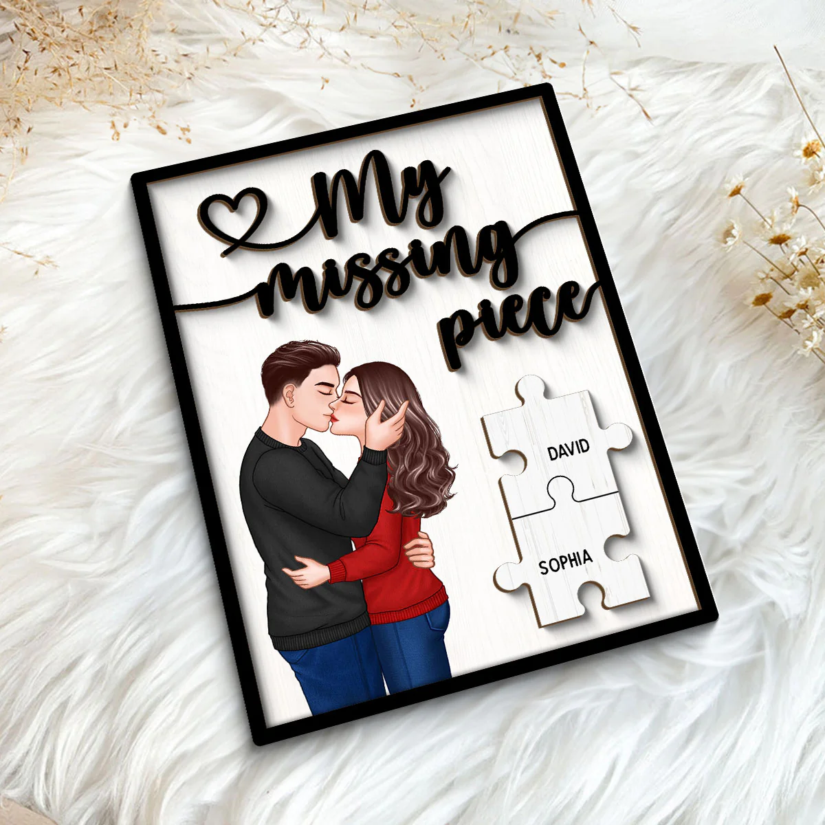 My Missing Piece Romantic Couple Kissing Valentine‘s Day Gift For Her Gift For Him Personalized 2-Layer Wooden Plaque - Image 5