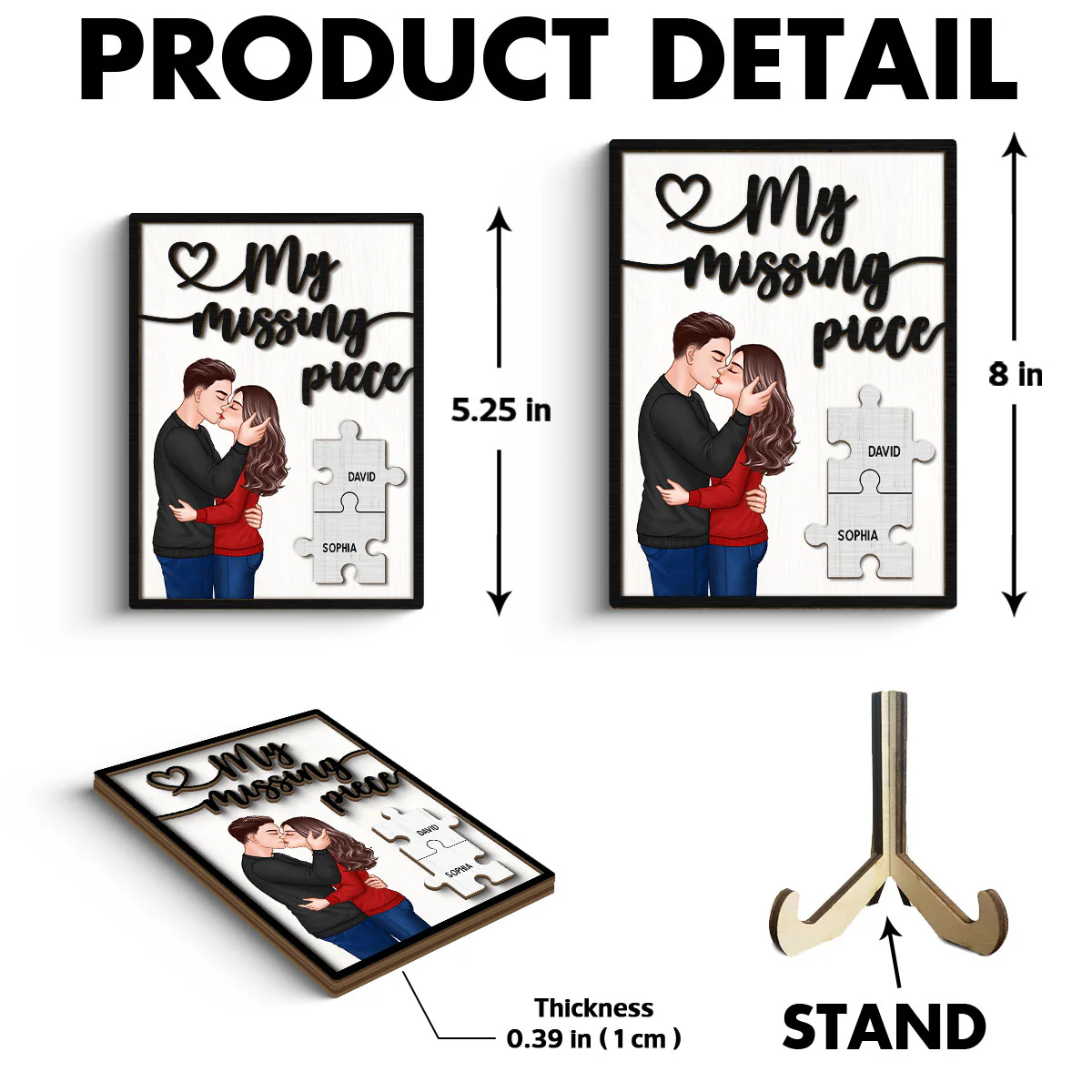 My Missing Piece Romantic Couple Kissing Valentine‘s Day Gift For Her Gift For Him Personalized 2-Layer Wooden Plaque - Image 6