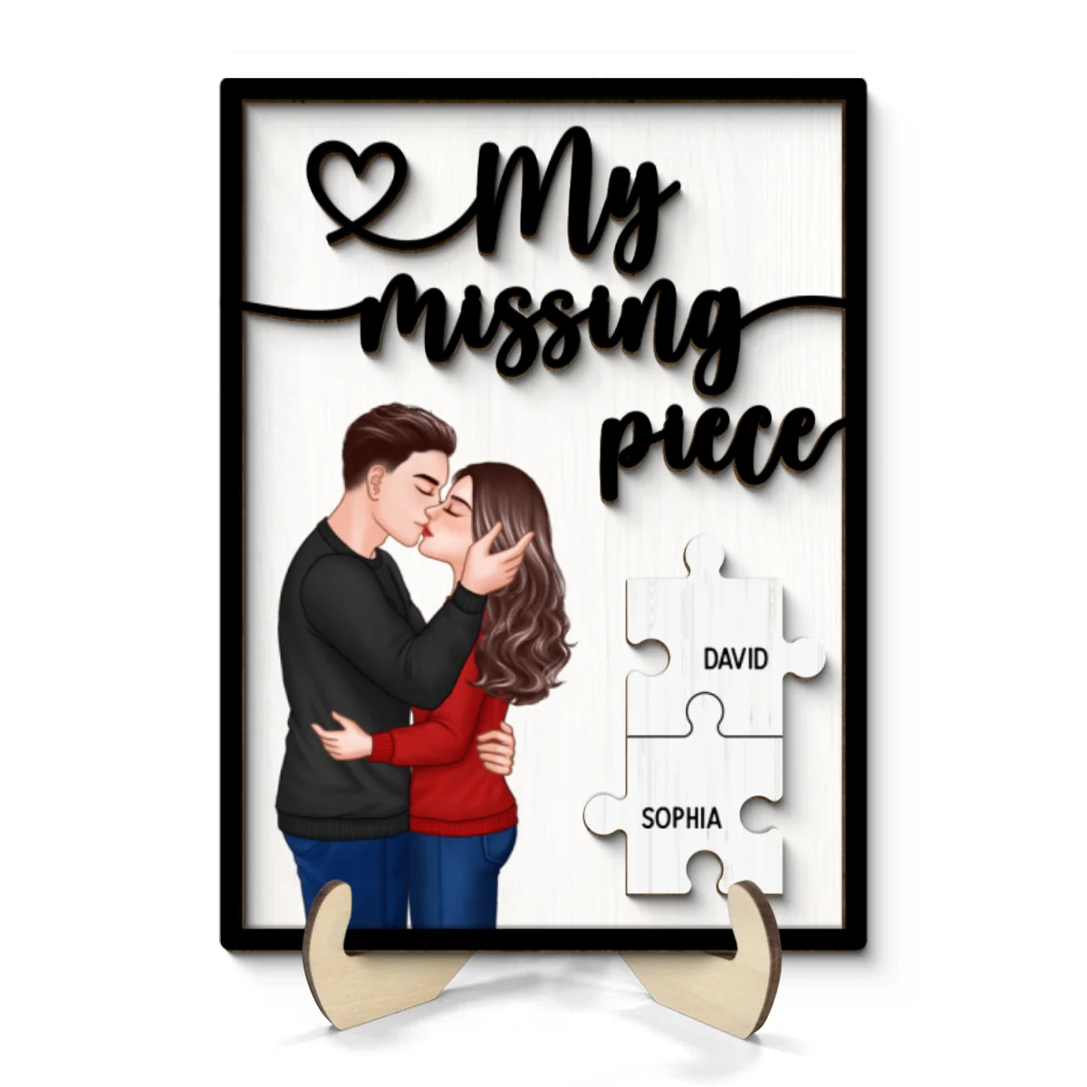 My Missing Piece Romantic Couple Kissing Valentine‘s Day Gift For Her Gift For Him Personalized 2-Layer Wooden Plaque - Image 8
