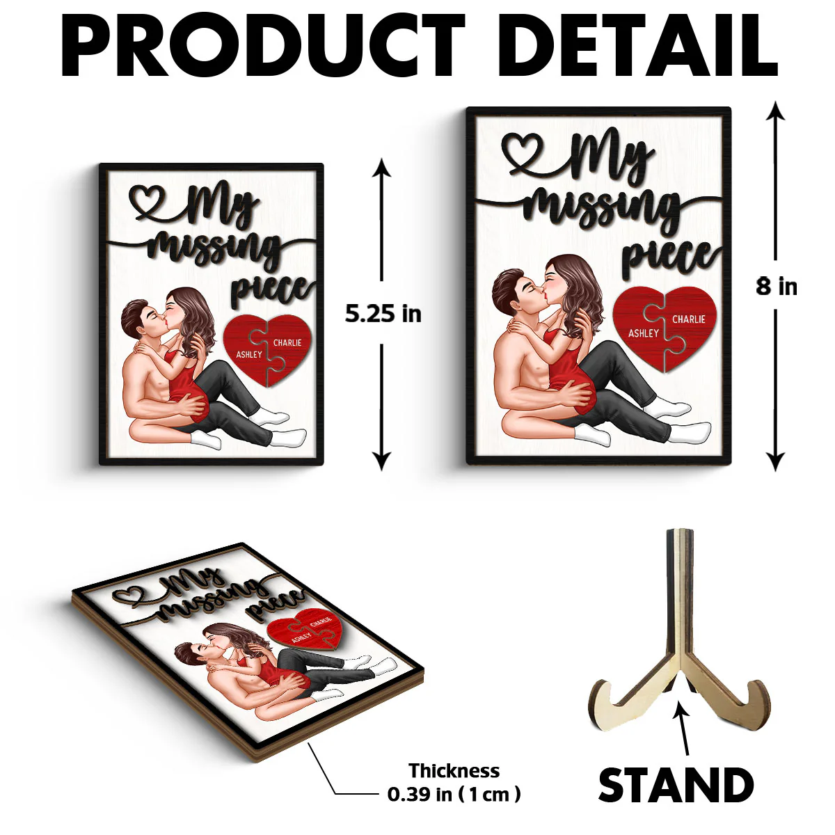 My Missing Piece Sexy Couple Kissing Valentine‘s Day Gift For Her Gift For Him Personalized 2-Layer Wooden Plaque - Image 6