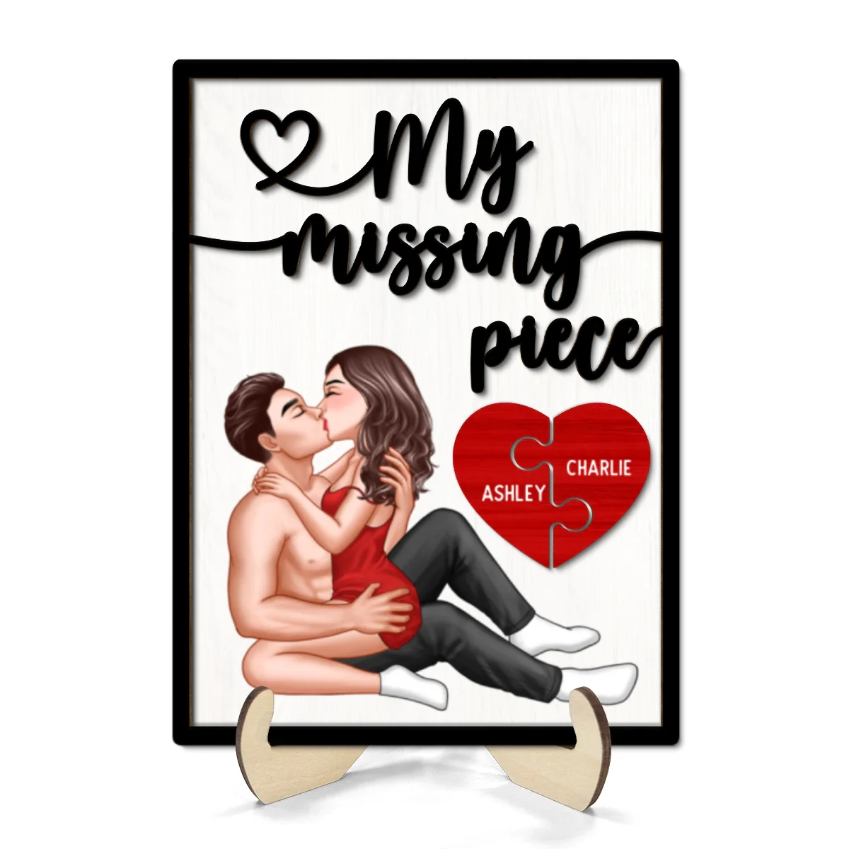 My Missing Piece Sexy Couple Kissing Valentine‘s Day Gift For Her Gift For Him Personalized 2-Layer Wooden Plaque - Image 8