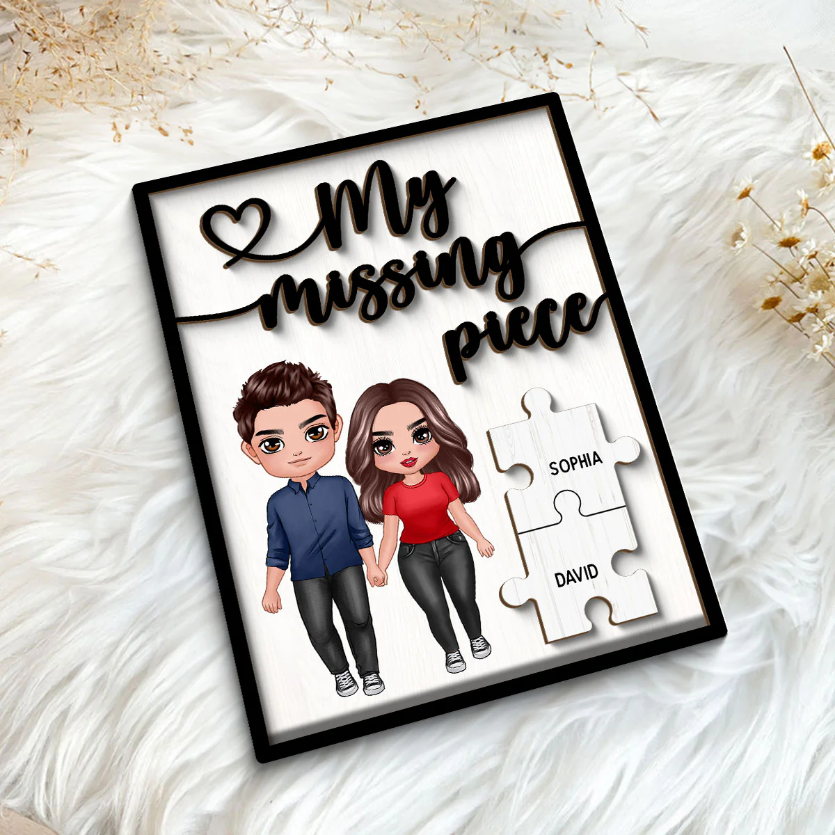 My Missing Piece Valentine‘s Day Doll Couple Standing Gift For Her Gift For Him Personalized 2-Layer Wooden Plaque - Image 5