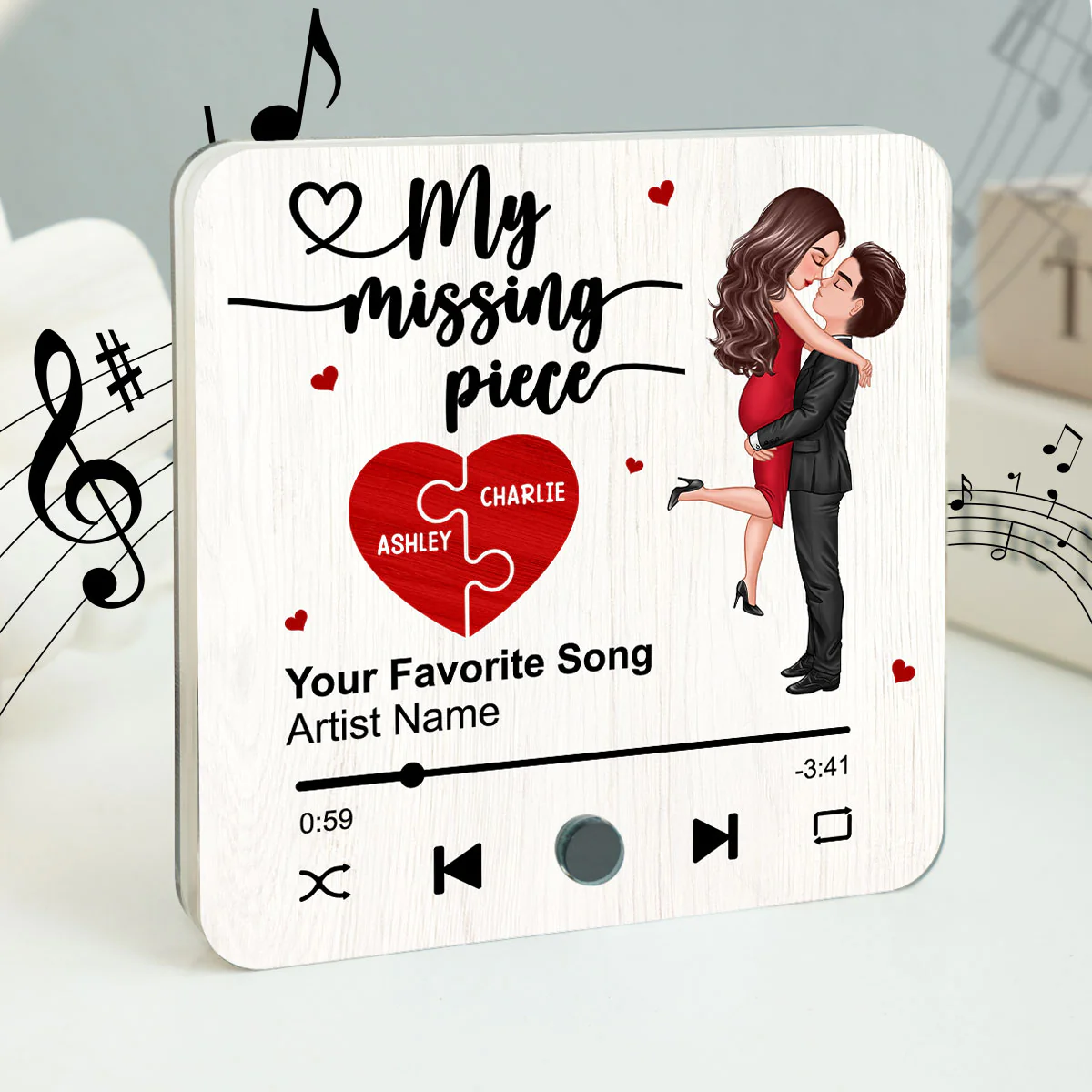 My Missing Piece Gift For Her Gift For Him Couple Kissing Favorite Song Personalized Music Fridge Magnet - Image 3