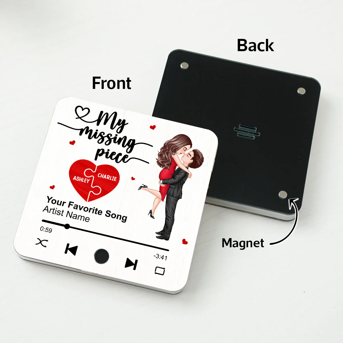My Missing Piece Gift For Her Gift For Him Couple Kissing Favorite Song Personalized Music Fridge Magnet - Image 5