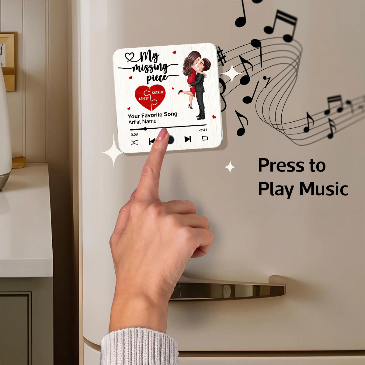 My Missing Piece Gift For Her Gift For Him Couple Kissing Favorite Song Personalized Music Fridge Magnet - Image 7