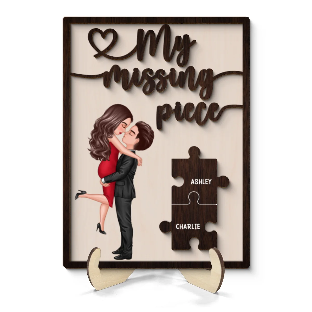 My Missing Piece Valentine‘s Day Gift For Her Gift For Him Dark Wood Themed Personalized 2-Layer Wooden Plaque - Image 8