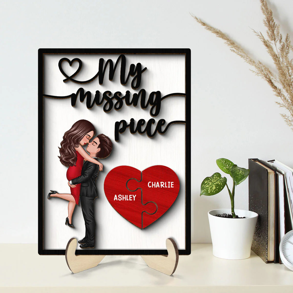 My Missing Piece Valentine‘s Day Gift For Her Gift For Him Heart Pieces Personalized 2-Layer Wooden Plaque - Image 2