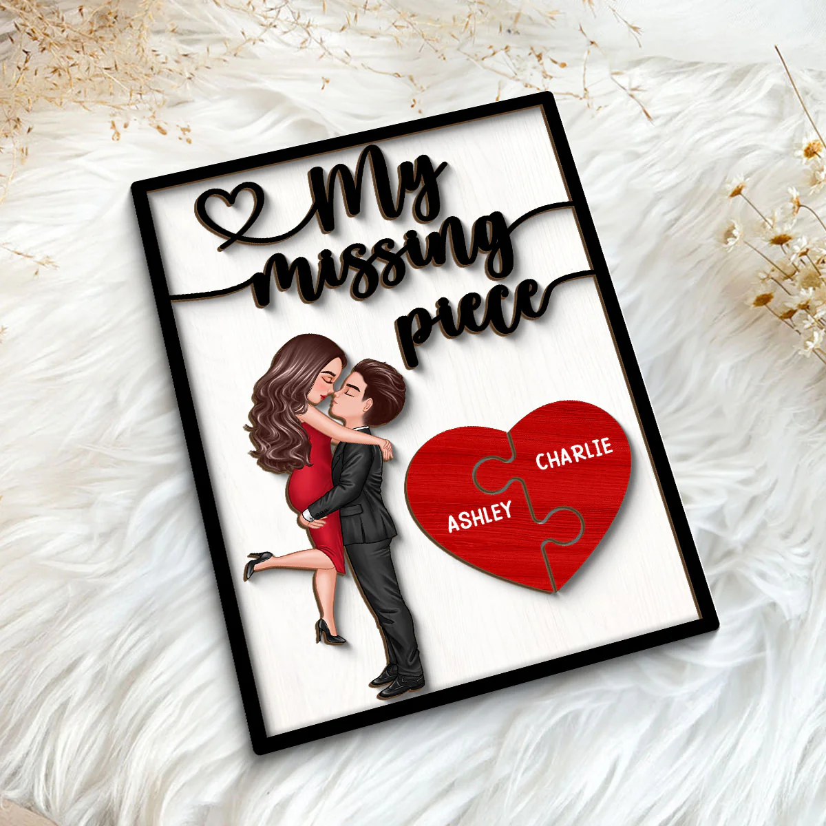 My Missing Piece Valentine‘s Day Gift For Her Gift For Him Heart Pieces Personalized 2-Layer Wooden Plaque - Image 5