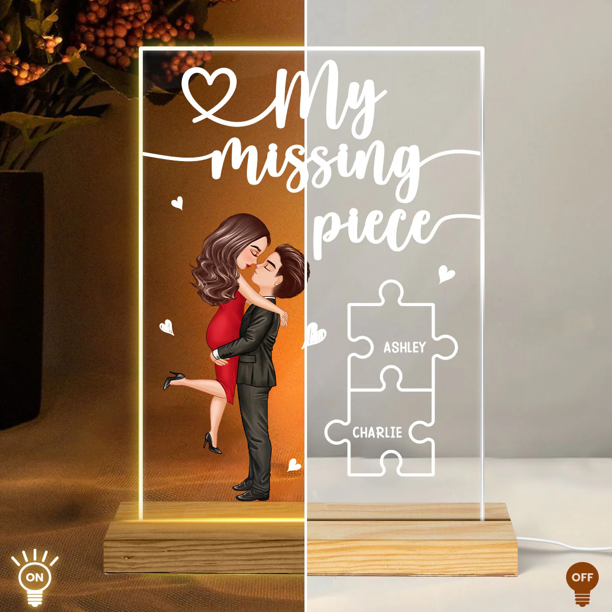My Missing Piece Valentine‘s Day Gift For Her Gift For Him Personalized Rectangle Acrylic Plaque With LED Night Light - Image 4