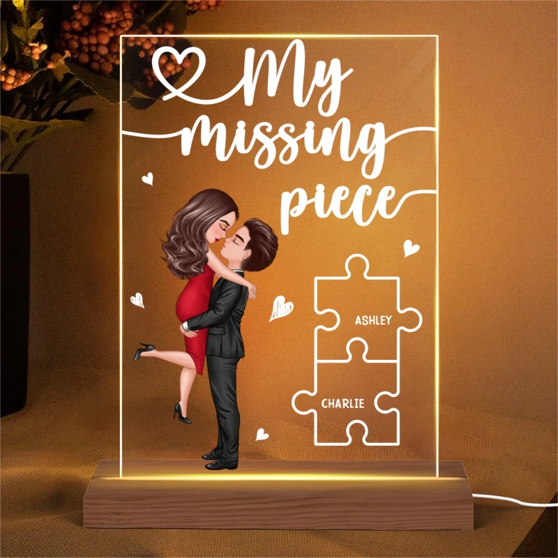 My Missing Piece Valentine‘s Day Gift For Her Gift For Him Personalized Rectangle Acrylic Plaque With LED Night Light - Image 5