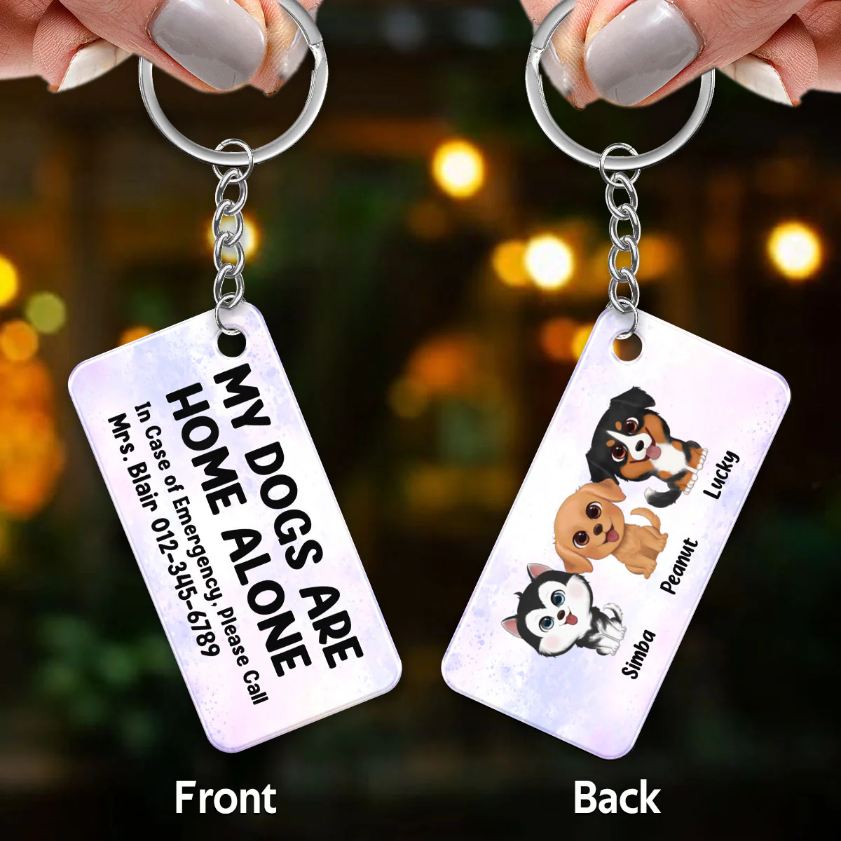 My Pets Home Alone Watercolor Dog Cat Personalized Acrylic Keychain - Image 3