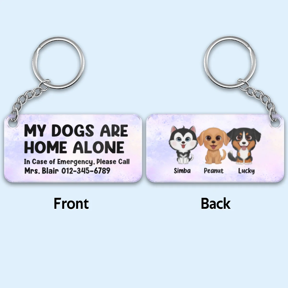 My Pets Home Alone Watercolor Dog Cat Personalized Acrylic Keychain - Image 4