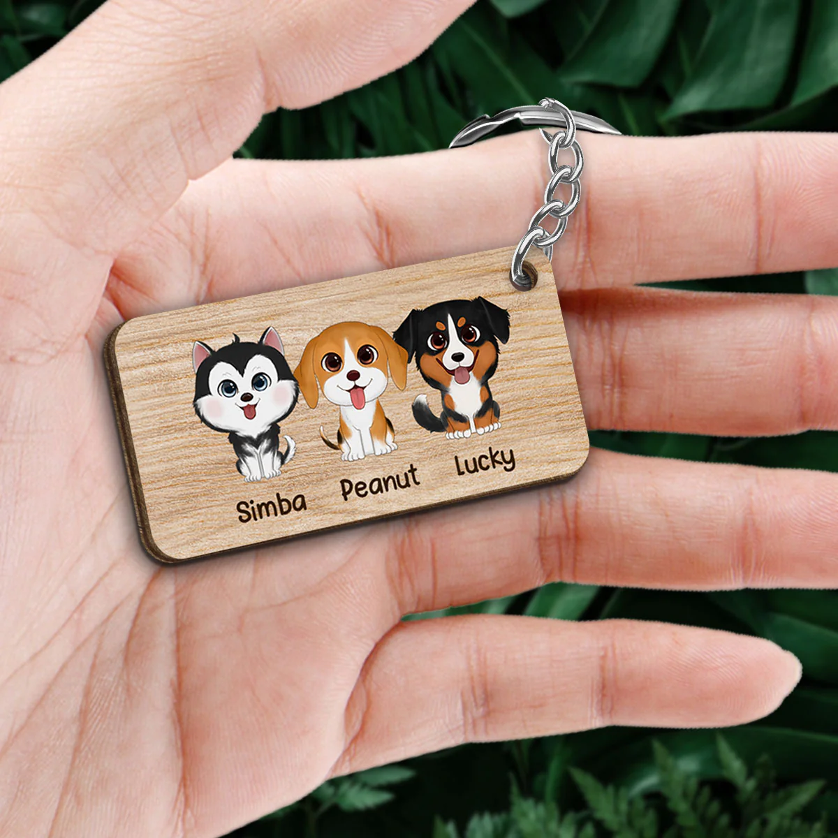 My Pets Home Alone Watercolor Dog Cat Personalized Wooden Keychain - Image 2