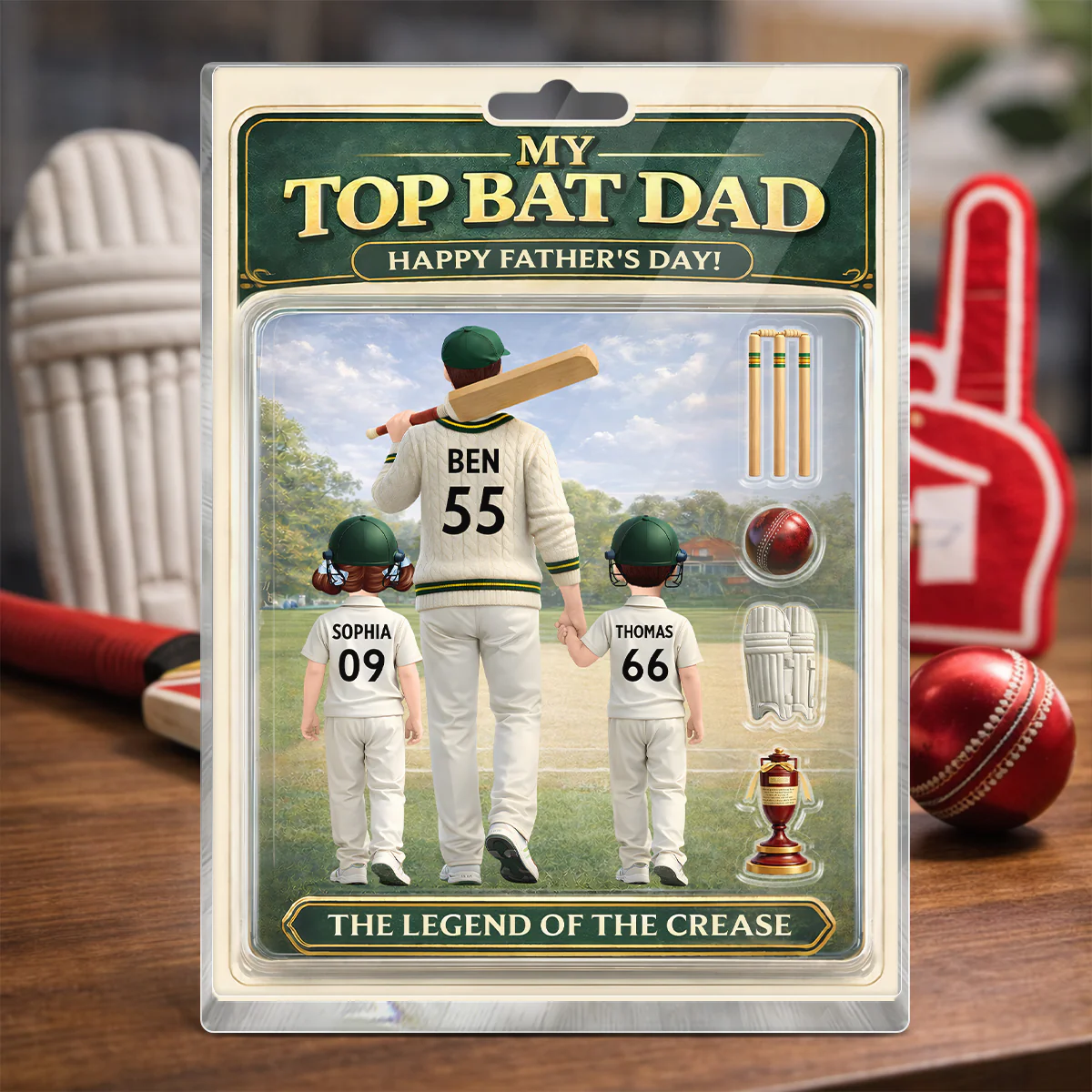 My Top Bat Dad Cricket - Personalised Acrylic Block Plaque - UK Gift, Heartfelt Gift For Dad