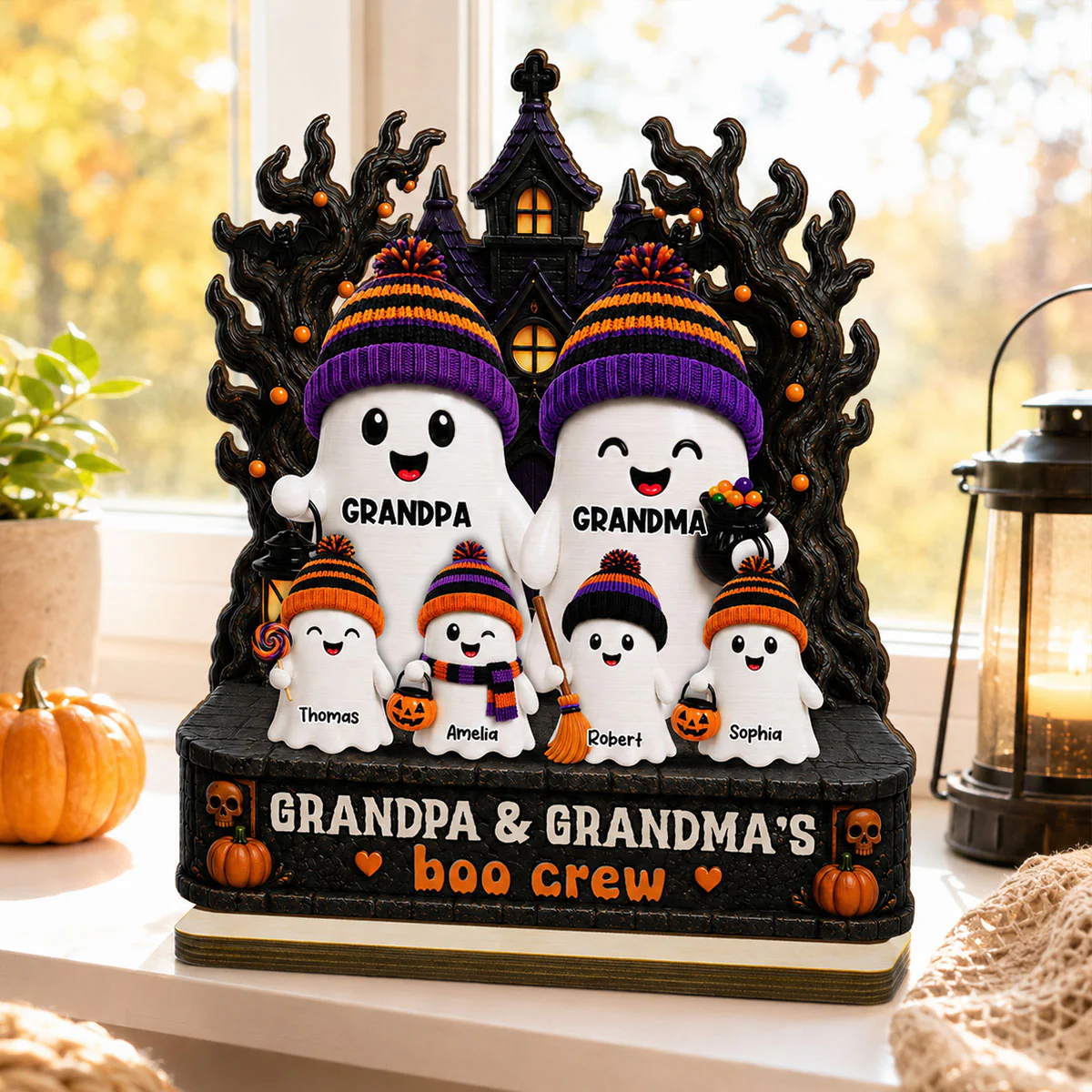 Mysterical Grandma Grandpa's Boo Crew Haunted House - Personalized 2-Layered Wooden Plaque - Halloween Decoration For Grandparents - Image 2