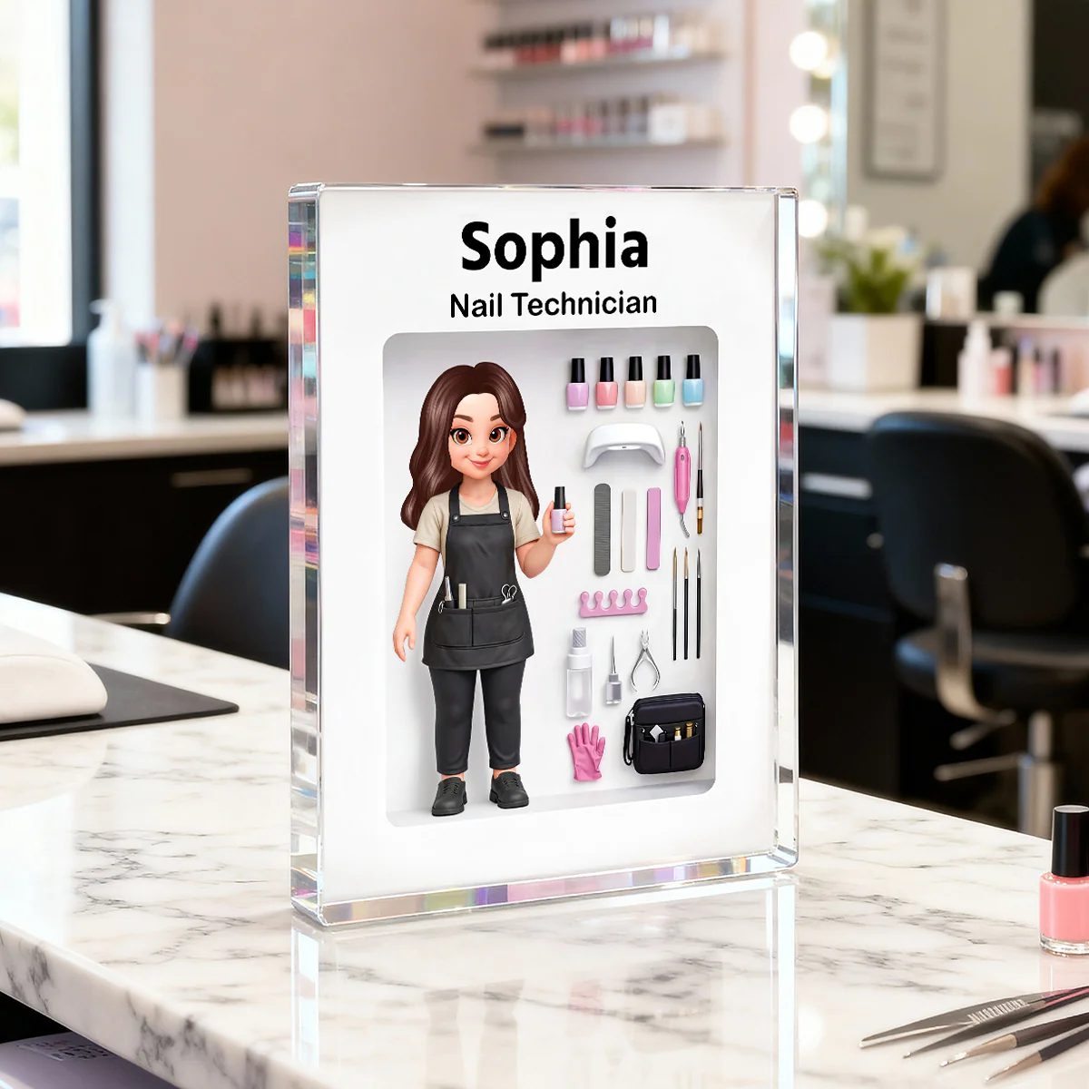 Nail Technician 3D Action Figure - Personalized Acrylic Block Plaque - Gift for Nail Technician - Image 2