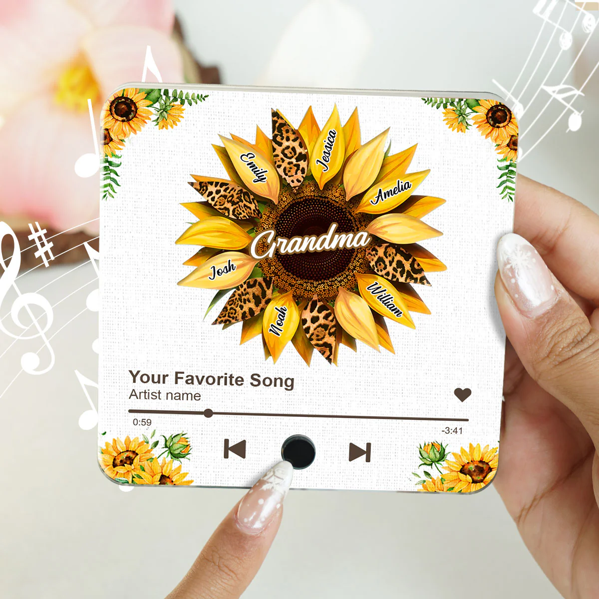 Nana Mom Sunflower Personalized Music Fridge Magnet, Heartfelt 2025 Mother's Day Birthday Gift For Mom - Image 3