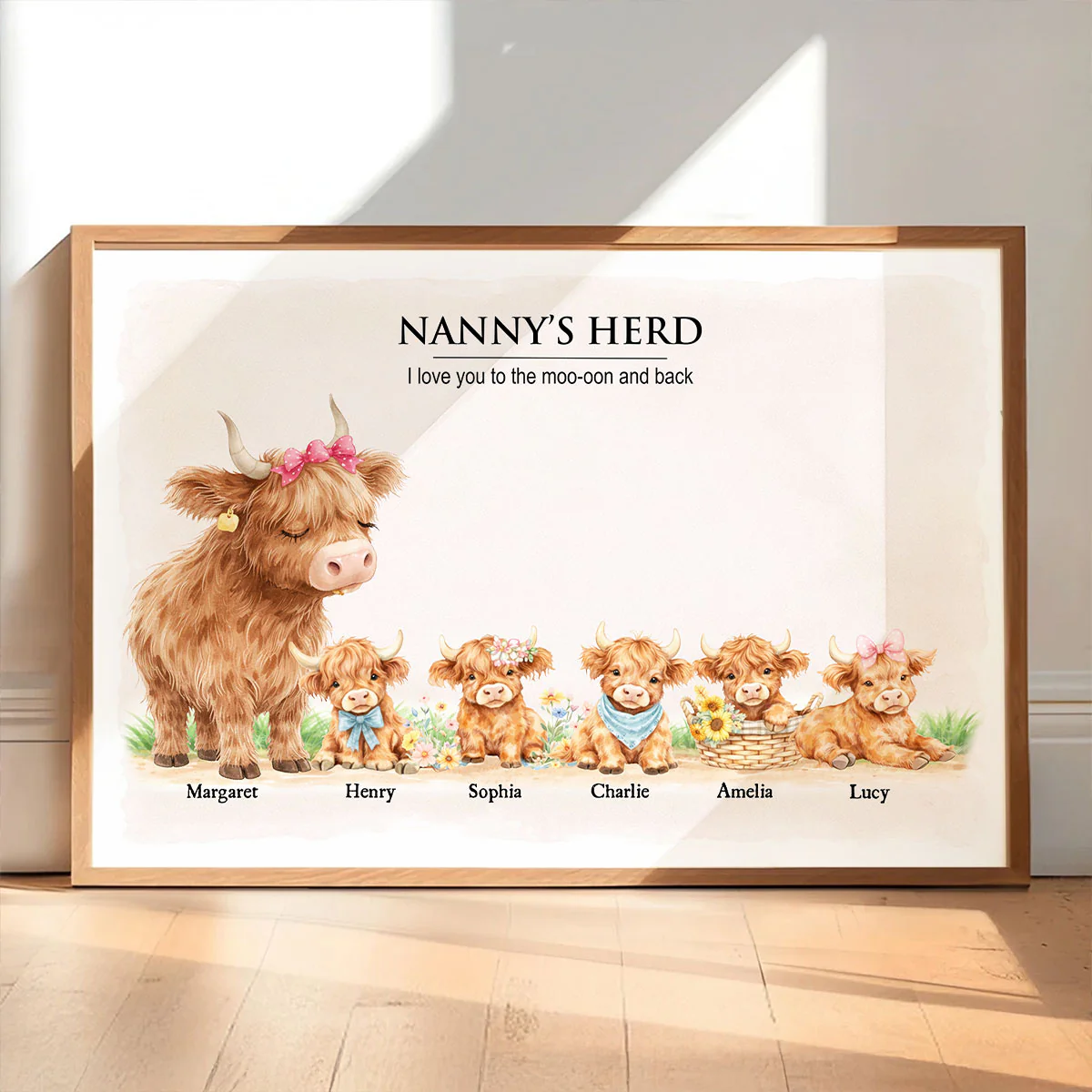Nanny & Grandad's Herd Highland Cow Family - Personalised Poster - UK Mother's Day Gift for Grandma, Grandpa - Image 4