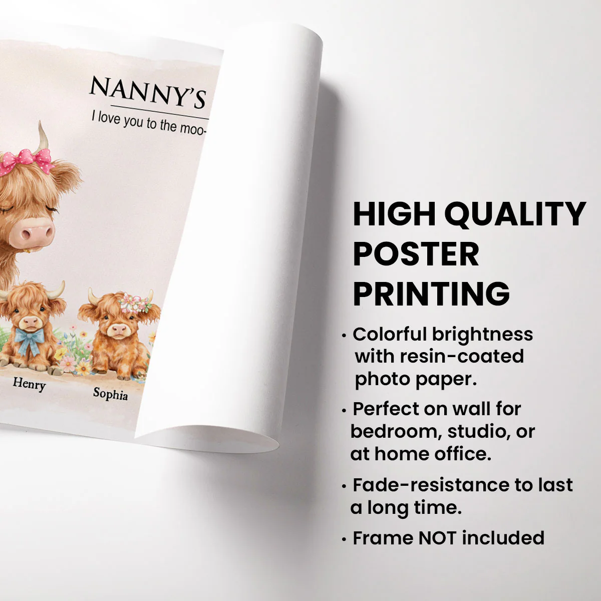 Nanny & Grandad's Herd Highland Cow Family - Personalised Poster - UK Mother's Day Gift for Grandma, Grandpa - Image 8