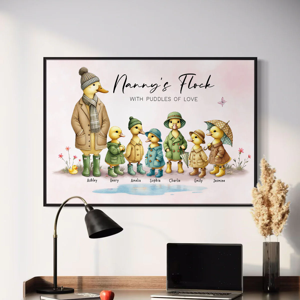 Nanny's Flock Gift For Grandma Nana Grammy Cute Ducks Personalised Poster, Gift - Image 7