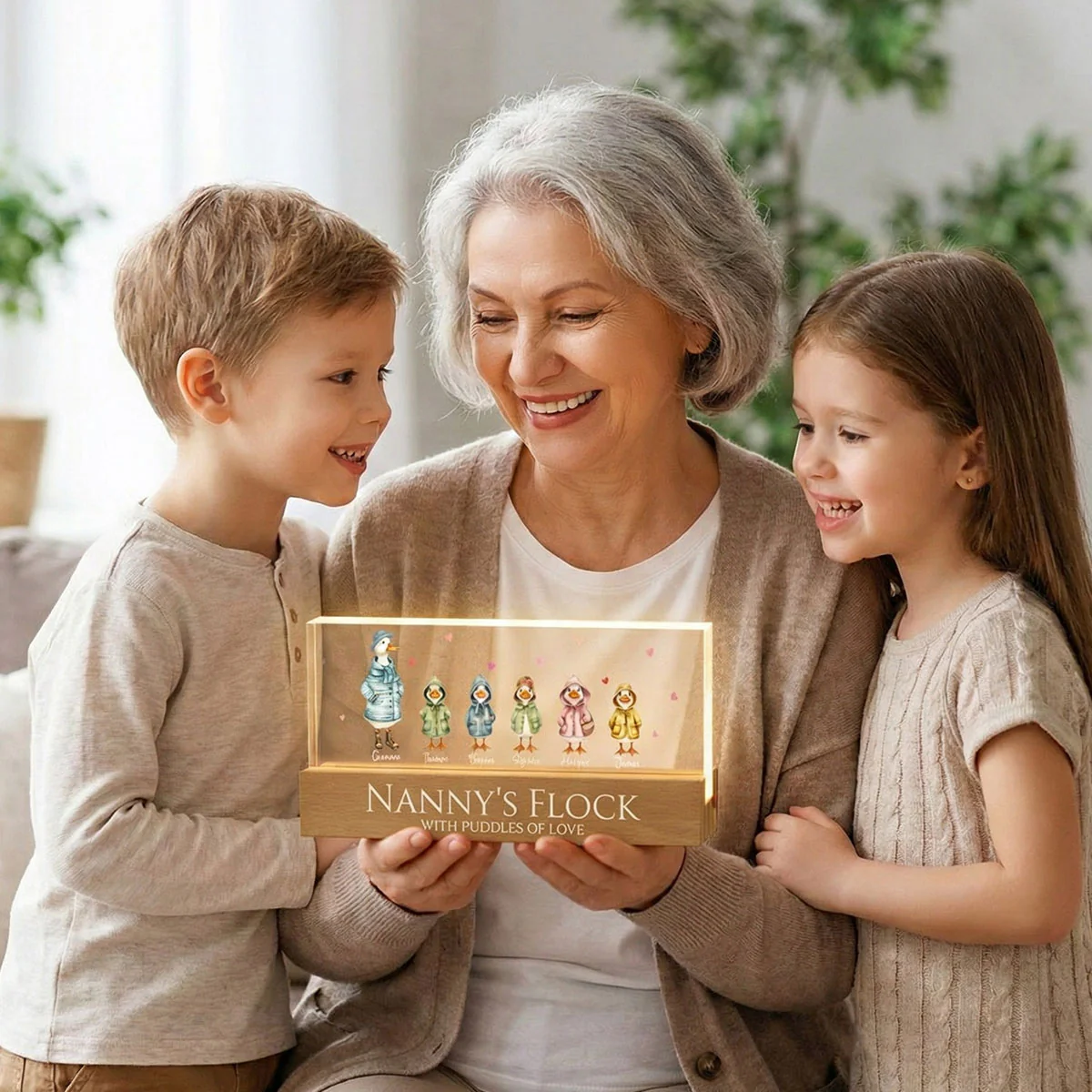 Nanny's Flock Gift For Grandma Nana Grammy Cute Watercolor Ducks - Personalised Acrylic Block LED Night Light - Mother's Day Gift - Image 6
