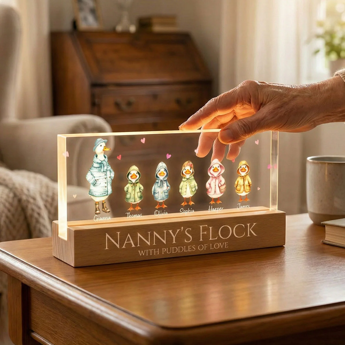 Nanny's Flock Gift For Grandma Nana Grammy Cute Watercolor Ducks - Personalised Acrylic Block LED Night Light - Mother's Day Gift - Image 7