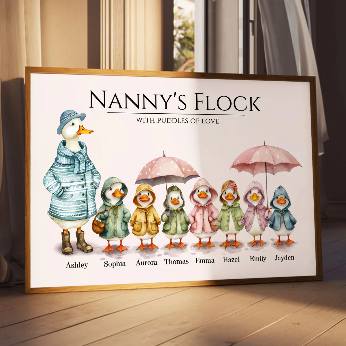 Nanny's Flock Gift For Grandma Nana Grammy Cute Watercolor Ducks Personalised Poster, Mother's Day Gift - Image 2