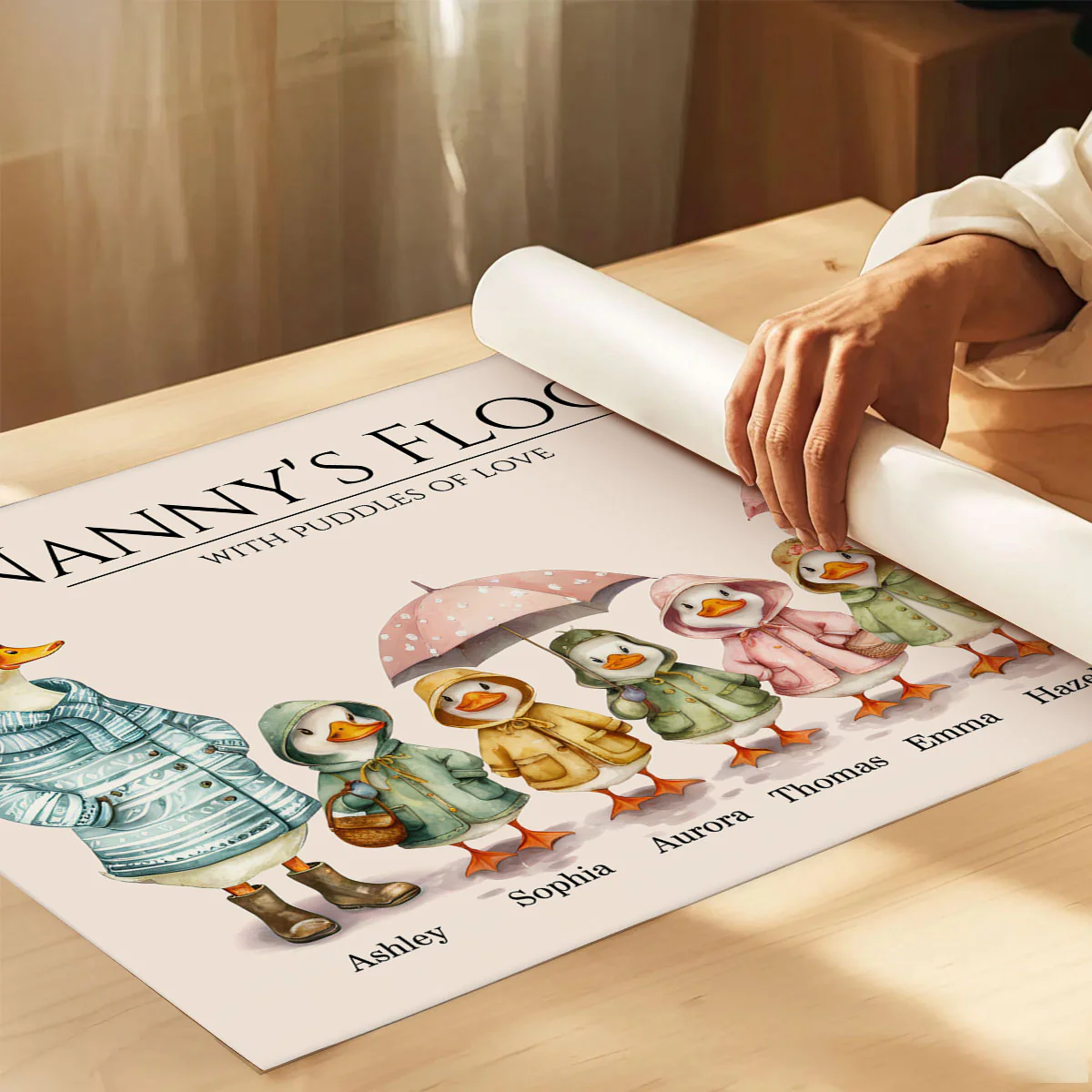 Nanny's Flock Gift For Grandma Nana Grammy Cute Watercolor Ducks Personalised Poster, Mother's Day Gift - Image 3
