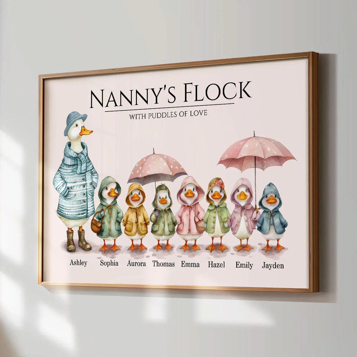 Nanny's Flock Gift For Grandma Nana Grammy Cute Watercolor Ducks Personalised Poster, Mother's Day Gift - Image 4