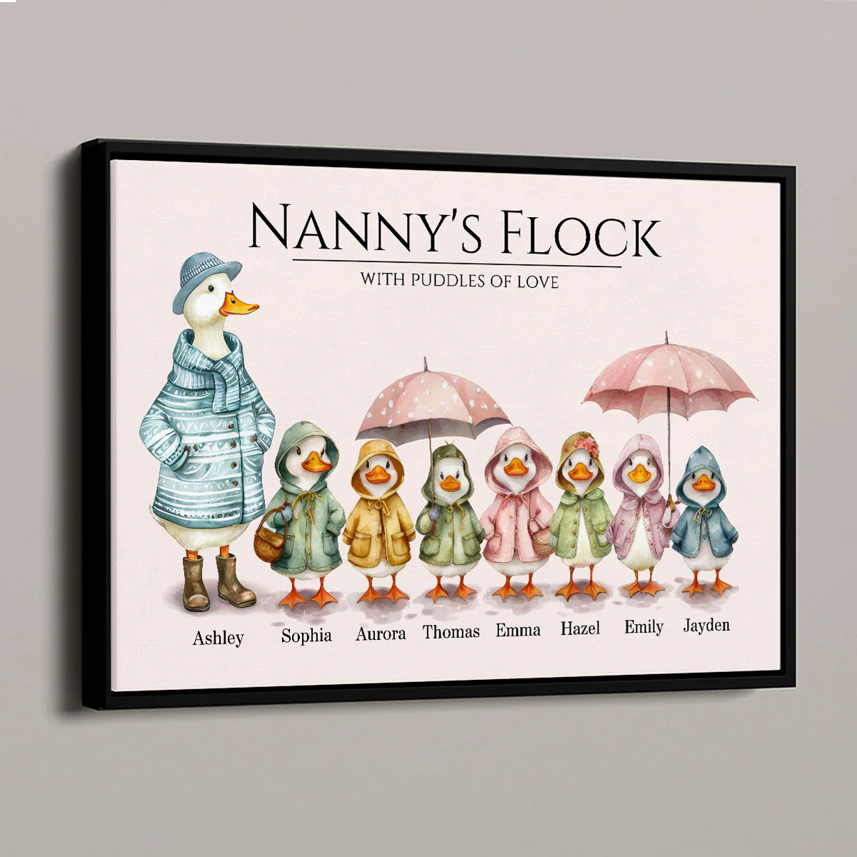 Nanny's Flock Gift For Grandma Nana Grammy Cute Watercolor Ducks Personalised Poster, Mother's Day Gift - Image 5