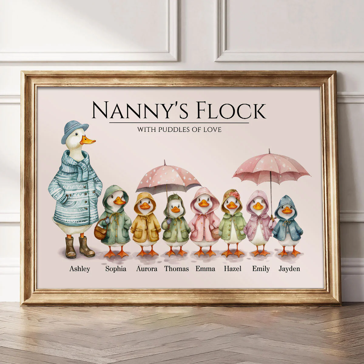 Nanny's Flock Gift For Grandma Nana Grammy Cute Watercolor Ducks Personalised Poster, Mother's Day Gift - Image 6