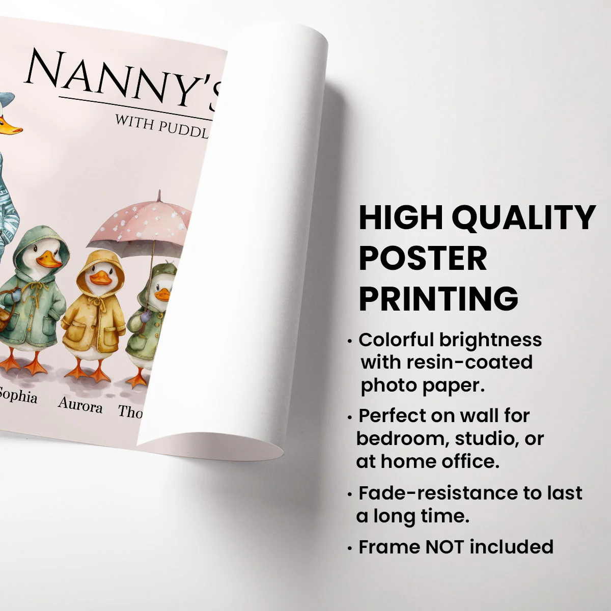 Nanny's Flock Gift For Grandma Nana Grammy Cute Watercolor Ducks Personalised Poster, Mother's Day Gift - Image 7