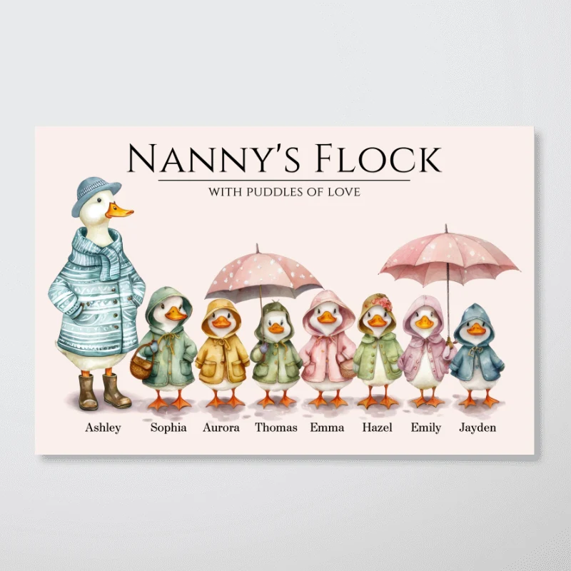 Nanny's Flock Gift For Grandma Nana Grammy Cute Watercolor Ducks Personalised Poster, Mother's Day Gift - Image 9