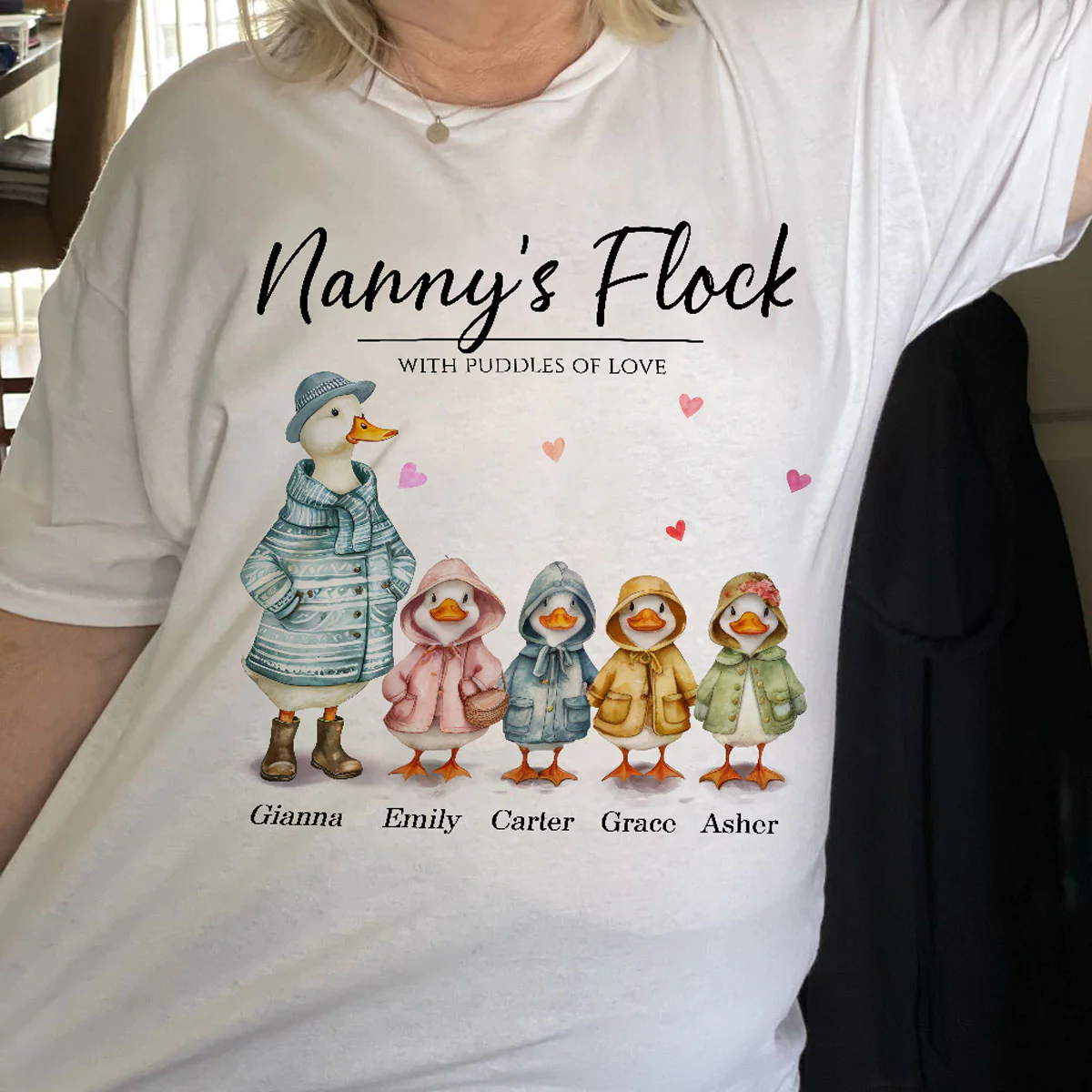 Nanny's Flock Gift For Grandma Nana Grammy Cute Watercolor Ducks Personalised Shirt, Mother's Day Gift - Image 10