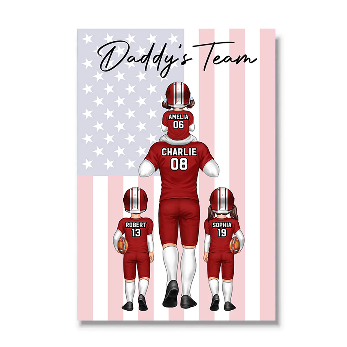 Nation Flag American Football Dad And Kids Personalized Vertical Poster