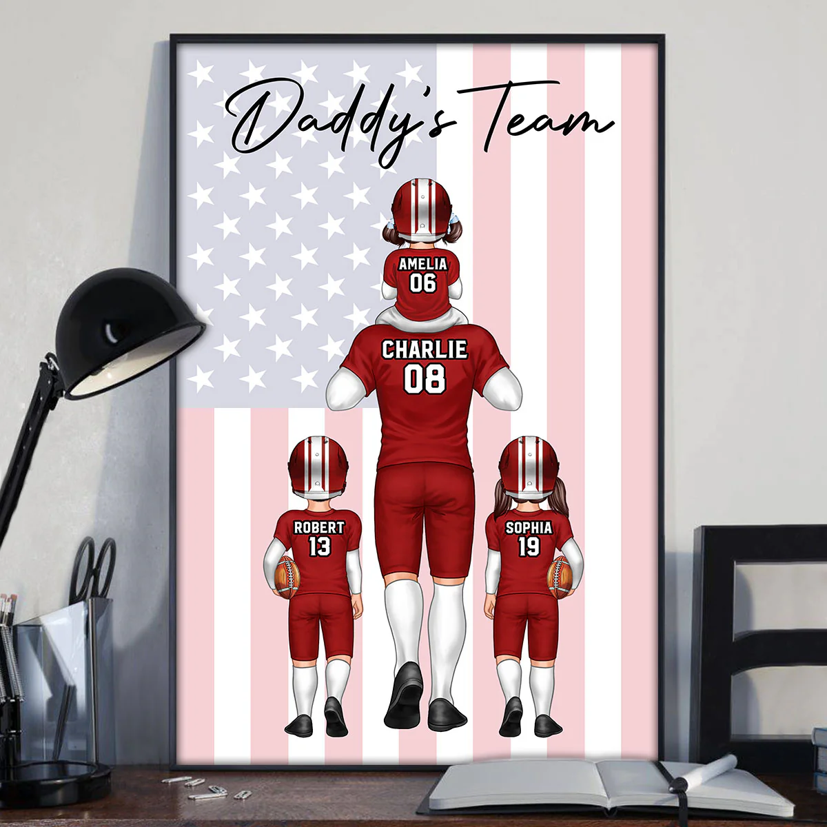 Nation Flag American Football Dad And Kids Personalized Vertical Poster - Image 2