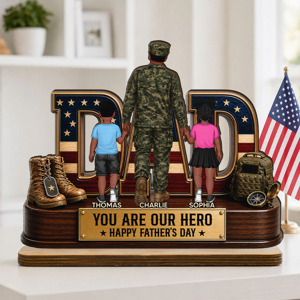 Nation Flag Military Dad You Are Our Hero - Personalized 2-Layered Wooden Plaque - Gift For Dad, Husband
